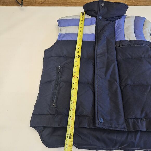 VTG Down Puffer Vest Men's Medium Blue Color Block Pockets Mountain Goat - Picture 6 of 10